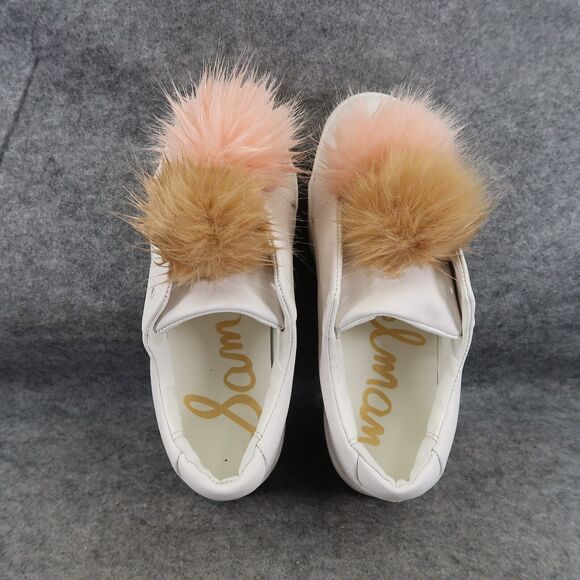 Sam Edelman Shoes Womens 8.5 Sneakers Leya Fashion Pom Pom Slip On Leather White - Picture 6 of 14